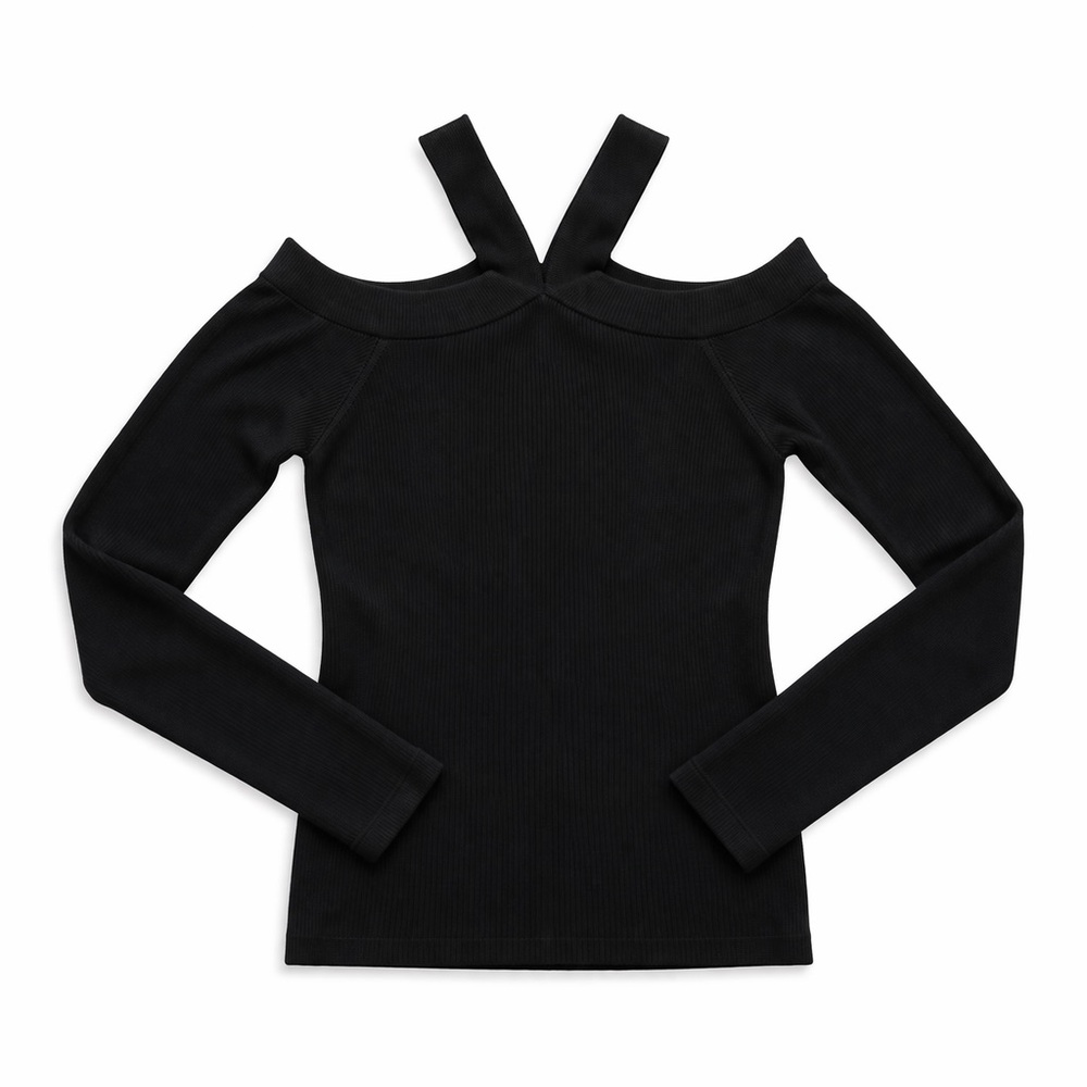 Black Asymmetrical Cutout Top Trendy Going Out Long Sleeve Small